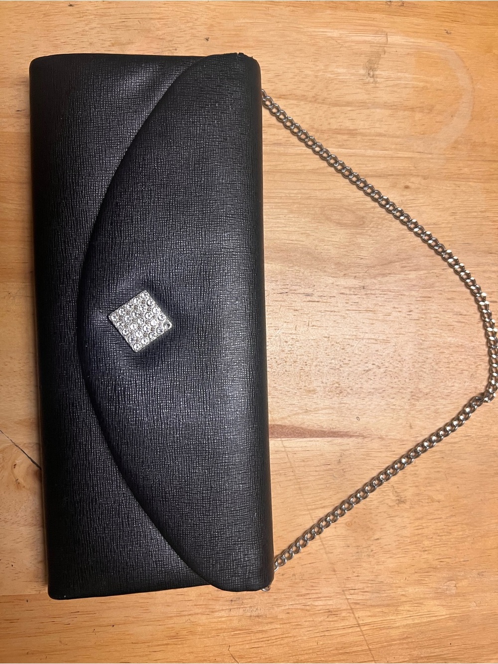 Black Evening Clutch Bag with Rhinestone Accent